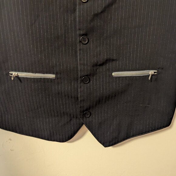 Y2K RockSteady Vest Ska Retro Rockabilly Punk Rock Pinstripe Zipper Pockets - Picture 3 of 6
